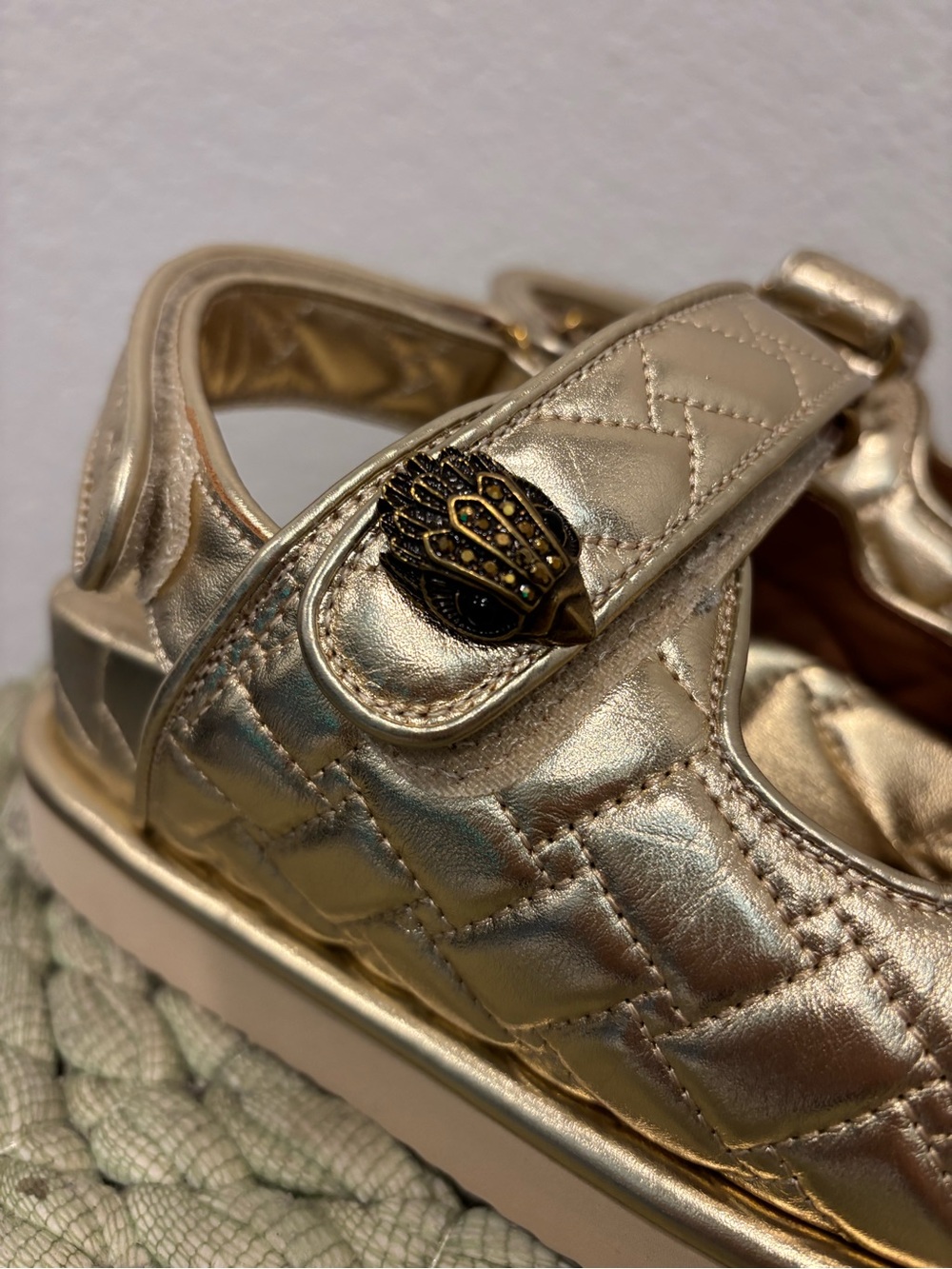 NEW Kurt Geiger Women's Orson Quilted Metallic Gold Flat Platform Sandals - Picture 5 of 12